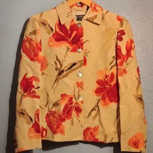 Vintage 70s Dana Buchman Beige Silk Blend Size 6p Floral Blazer/Jacket